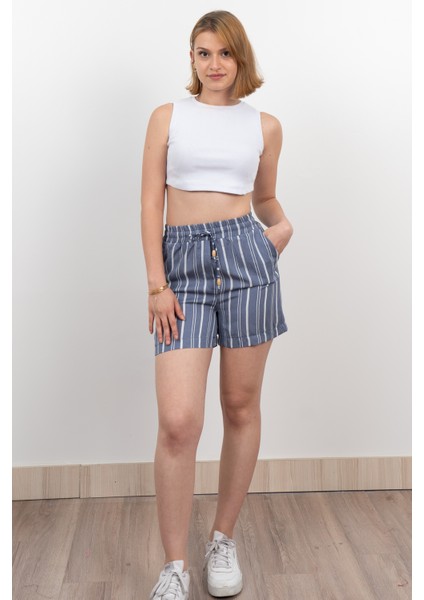 Beli Lastikli Çizgili Kısa Cepli Şort 30282