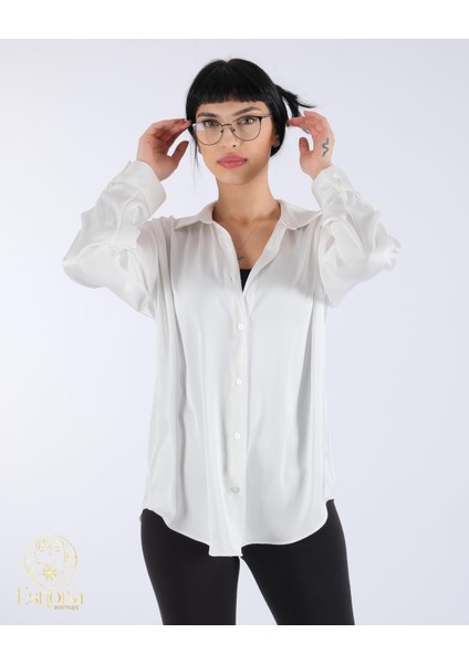 Düz Saten Gömlek Ecru