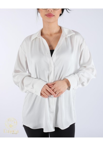 Düz Saten Gömlek Ecru modelleri