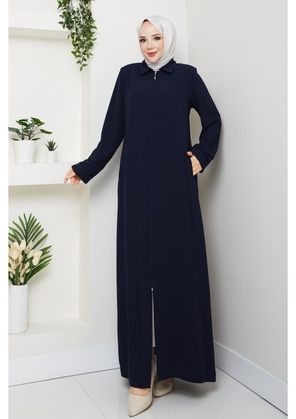 Büyük Beden Ferace Krep Kumaş Yazlık Ince Lacivert 2501