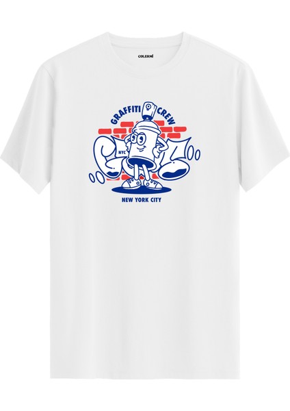 Nyc Graffiti Crew Sprey Kutu Karakter Tasarımlı Sokak Stili %100 Pamuk Tişört