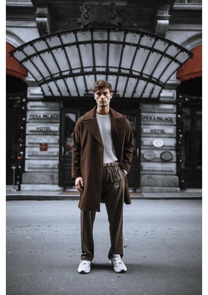 Oversize Rahat Kesim Uzun Erkek Kaşe Kaban Palto Kahve fiyatları