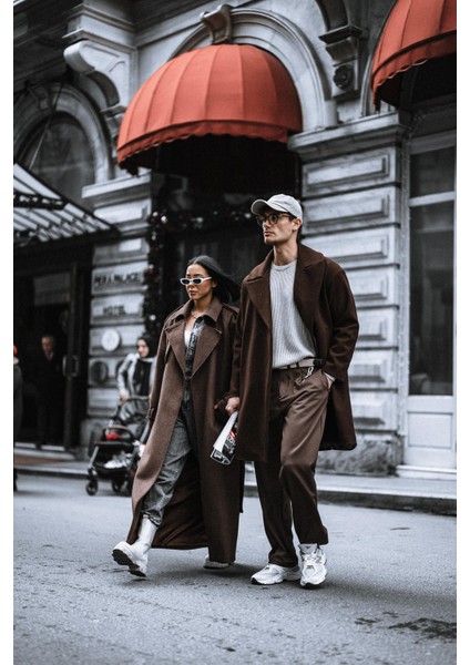 Oversize Rahat Kesim Uzun Erkek Kaşe Kaban Palto Kahve fırsatları