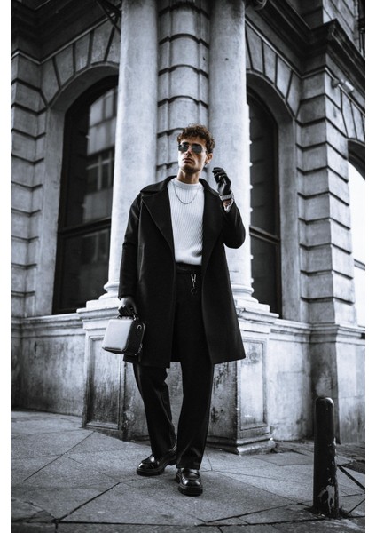 Oversize Rahat Kesim Uzun Erkek Kaşe Kaban Palto Siyah fırsatları