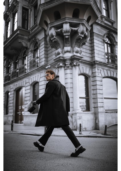 Oversize Rahat Kesim Uzun Erkek Kaşe Kaban Palto Siyah indirimleri