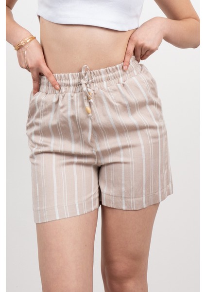 Beli Lastikli Çizgili Kısa Cepli Şort 30282