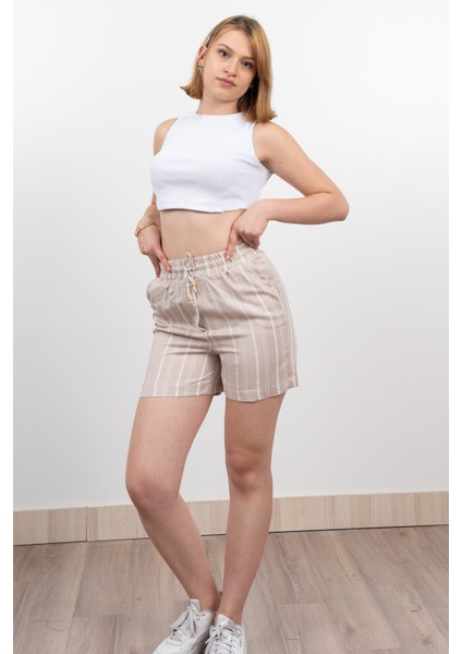 Beli Lastikli Çizgili Kısa Cepli Şort 30282 modelleri