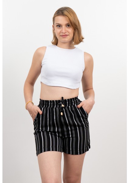 Beli Lastikli Çizgili Kısa Cepli Şort 30282