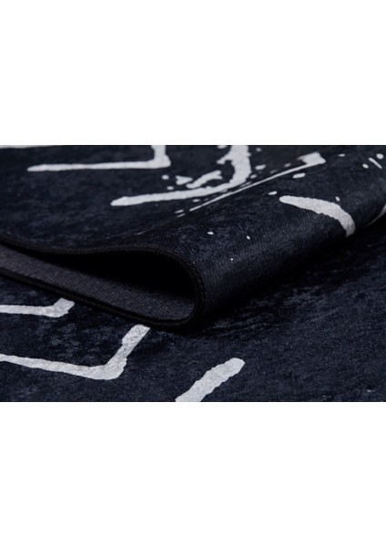 Balasov Siyah Modern Etnik Desenli Makinada Yıkanabilir Hav Toz Vermez Leke Tutmayan Kaymaz Taban Dijital Makine Baskı Salon Yolluk Mutfak Halı fiyatları