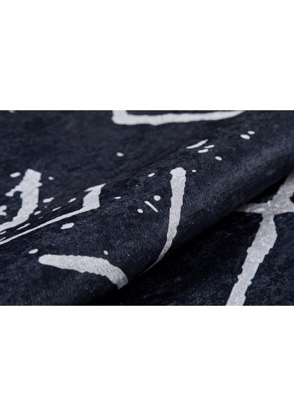 Balasov Siyah Modern Etnik Desenli Makinada Yıkanabilir Hav Toz Vermez Leke Tutmayan Kaymaz Taban Dijital Makine Baskı Salon Yolluk Mutfak Halı modelleri