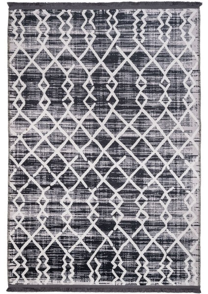 Hilversum Geometrik Siyah Pamuk Kare Modern Desenli Pamuk Makinada Yıkanabilir Hav Toz Vermez Leke Tutmayan Kaymaz Taban Dijital Makine Baskı Salon Yolluk Mutfak Halı