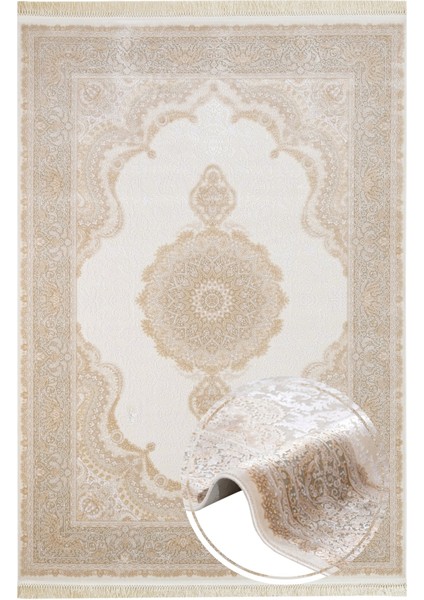 Klasik Krem Viskon Dikdörtgen Modern Desenli Akrilik Hav Vermeyen Leke Tutmayan Kolay Temizlenen Yumuşak Makine Salon Yolluk Mutfak Halı