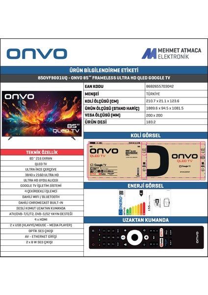 85OVF9001UQ 85’’ 216 Ekran Uydu Alıcılı 4K Ultra HD QLED Google TV fırsatları