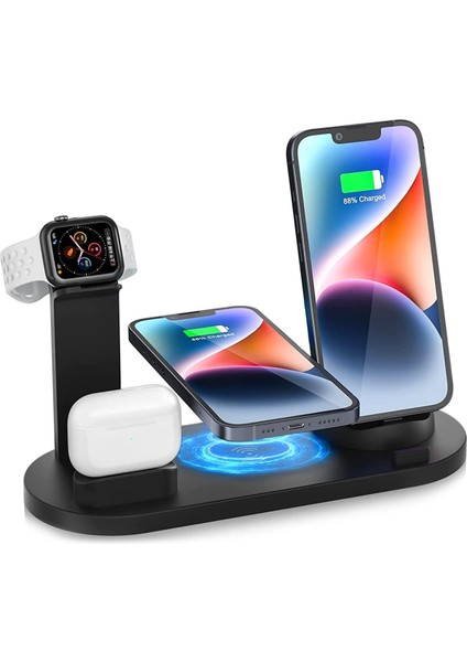 4'ü 1 Arada Kablosuz Şarj Yuvası, Mikro/tip C Telefonlar Için 360 Derece Dönen Şarj Yuvası, Iwatch Serisi, Airpods, Iphone, Galaxy Için Qi Hızlı Şarj Yuvası