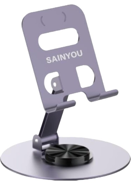 Ld 12 360 Derece Dönebilen Metal, Katlanabilir, Alaşımlı 3 Noktadan Ayarlanabilen Tam Bir - Performans Ürünü Telefon Tutucu ve Telefon Standı (Füme Gri)