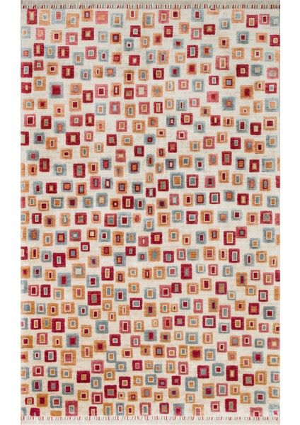 Geometrik Kırmızı Tensel Dikdörtgen Modern Desenli Akrilik Hav Vermeyen Leke Tutmayan Kolay Temizlenen Yumuşak Makine Salon Yolluk Mutfak Halı