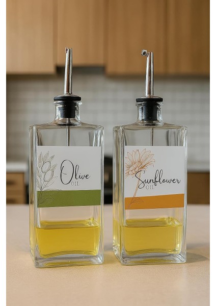 2 Li 500 ml Cam Yağlık & Sirkelik Şişe Seti - Gümüş Kapaklı, Şeffaf Cam, Sızdırmaz, Modern Tasarım - Zeytinyağı, Sirke, Nar Ekşisi ve Soslar Için Uygun Mutfak Şişesi