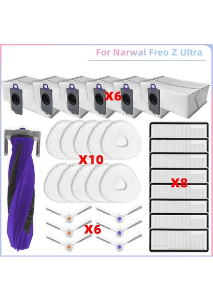 Narwal Freo Z Ultra Vakum Parçaları Ana Silindir Yan Fırça Kapağı Hepa Filtre Paspas Bezi Toz Torbaları Aksesuarları (Yurt Dışından)