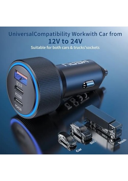 HP-780 105 Watt Araç Içi Şarj Cihazı 3.1A Pd 45 Watt Fast Hızlı Şarj Aleti Metal Çakmaklık Şarj Type C 3-Port Işıklı fiyatları