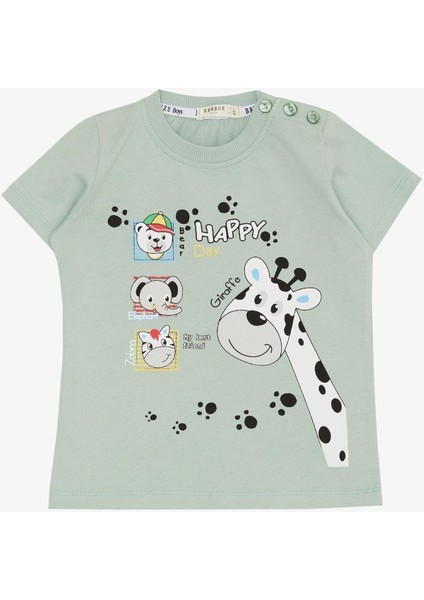 Erkek Bebek Tişört Sevimli Hayvancıklar Baskılı 9 Ay-3 Yaş, Mint Yeşili fiyatları
