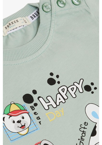Erkek Bebek Tişört Sevimli Hayvancıklar Baskılı 9 Ay-3 Yaş, Mint Yeşili fırsatları