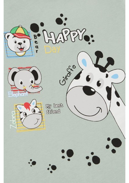 Erkek Bebek Tişört Sevimli Hayvancıklar Baskılı 9 Ay-3 Yaş, Mint Yeşili indirimleri