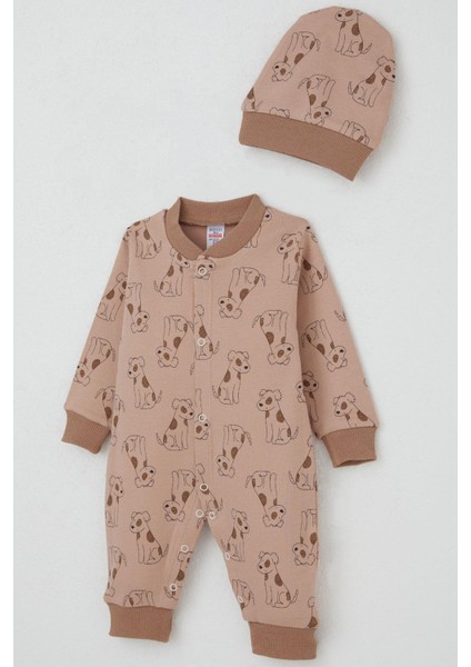 Erkek Bebek Tulum Sevimli Köpekçik Desenli 0-6 Ay, Açık Kahverengi modelleri