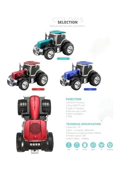 Traktör Temalı Radyo Taşınabilir Bluetooth Speaker ve Hoparlör Hediyelik ve Çağdaş Tarzı Iç ve Dış Mekan Multiband USB Aux Tf Kart Girişli Dekoratif Klasik Radyo WS-560 (Siyah) modelleri