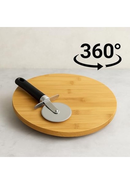 Store Bambu Döner Sunum Tahtası 30 cm - 360° Dönebilir Ahşap Servis Tabağı - Pizza, Peynir, Pasta, Kek ve Tatlı Sunumları Için - Paslanmaz Çelik Pizza Kesici Dahil fiyatları
