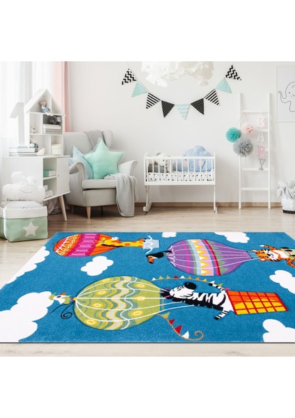 Lennon Çocuk Mavi Polyester Dikdörtgen Modern Desenli Pamuk Makinada Yıkanabilir Hav Toz Vermez Leke Tutmayan Kaymaz Taban Dijital Makine Baskı Salon Yolluk Mutfak Halı fiyatları