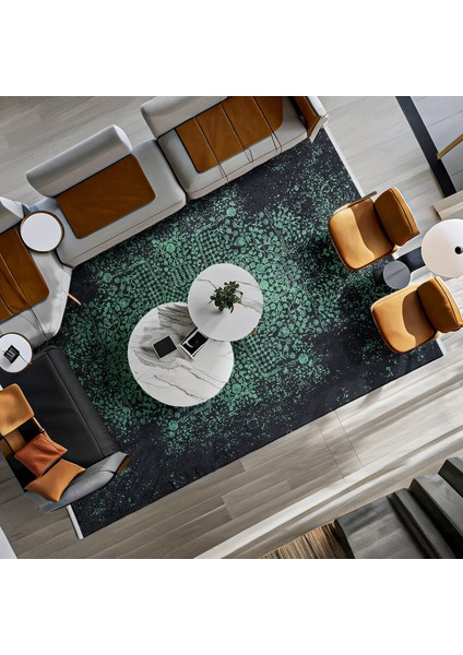 Yeşil Klasik Etnik Modern Desenli Pamuk Makinada Yıkanabilir Hav Toz Vermez Leke Tutmayan Kaymaz Taban Dijital Makine Baskı Salon Yolluk Mutfak Halı modelleri