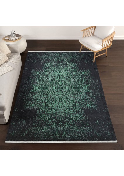 Yeşil Klasik Etnik Modern Desenli Pamuk Makinada Yıkanabilir Hav Toz Vermez Leke Tutmayan Kaymaz Taban Dijital Makine Baskı Salon Yolluk Mutfak Halı fırsatları