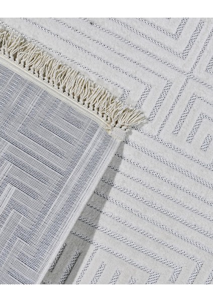 Keylani Beyaz Geometrik Etnik Modern Desenli Hav Vermeyen Leke Tutmayan Kolay Temizlenen Yumuşak Makine Salon Yolluk Mutfak Halı