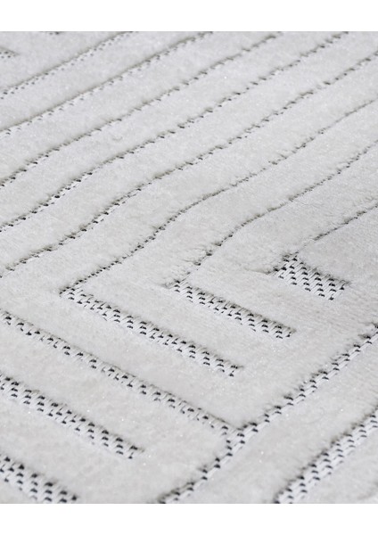 Keylani Beyaz Geometrik Etnik Modern Desenli Hav Vermeyen Leke Tutmayan Kolay Temizlenen Yumuşak Makine Salon Yolluk Mutfak Halı modelleri