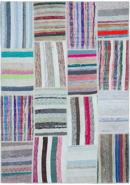 Iskece Bej Patchwork Yün Modern Desenli Yün Hav Toz Vermez Leke Tutmayan Salon Yolluk Mutfak El Dokuma Halı