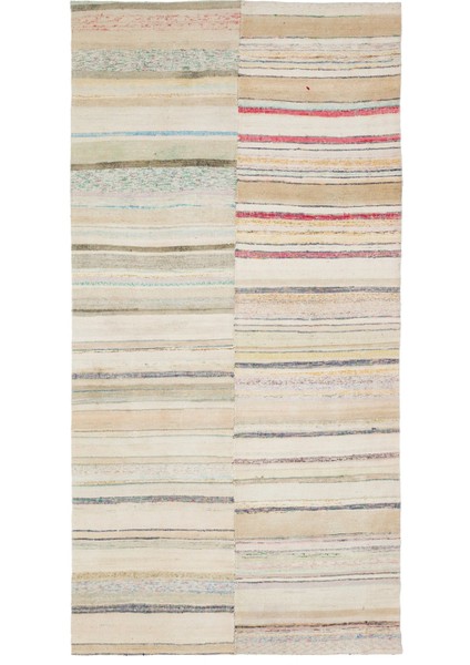 Girit Bej Çizgili Yün Modern Desenli Yün Hav Toz Vermez Leke Tutmayan Salon Yolluk Mutfak El Dokuma Halı