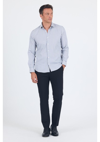 Koyu Lacivert Uzun Kol Yarım Italyan Yaka Cepsiz Easy To Iron Slim Fit Esnek Gömlek 1004250227 fiyatları