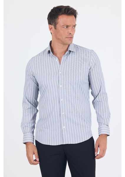 Koyu Lacivert Uzun Kol Yarım Italyan Yaka Cepsiz Easy To Iron Slim Fit Esnek Gömlek 1004250227 modelleri