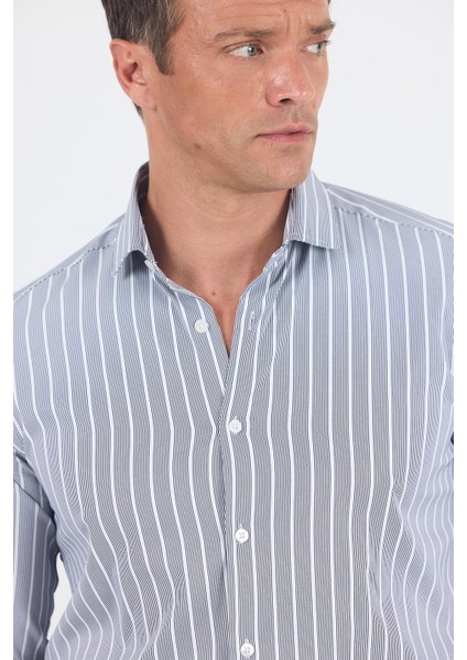 Koyu Lacivert Uzun Kol Yarım Italyan Yaka Cepsiz Easy To Iron Slim Fit Esnek Gömlek 1004250227 fırsatları