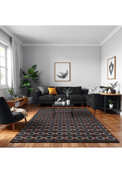 Geometrik Siyah Pamuk Daire Modern Desenli Pamuk Makinada Yıkanabilir Hav Toz Vermez Leke Tutmayan Kaymaz Taban Dijital Makine Baskı Salon Yolluk Mutfak Halı modelleri