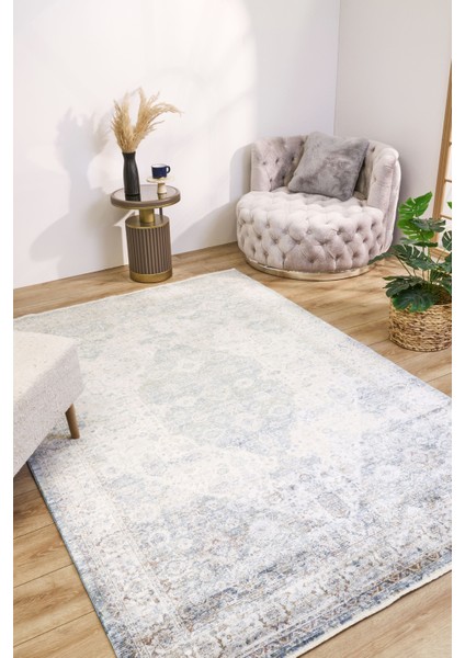 Crystal Çerçeveli Mavi Bambu Dikdörtgen Modern Desenli Akrilik Hav Vermeyen Leke Tutmayan Kolay Temizlenen Yumuşak Makine Salon Yolluk Mutfak Halı