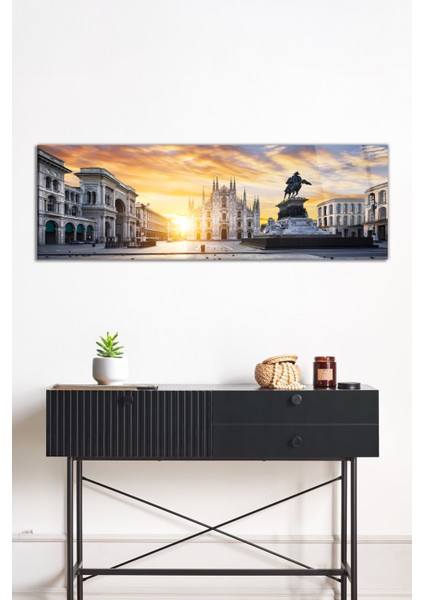 Gün Batımlı Sanatsal Şehir Manzarası Panoramik Cam Tablo, Darbelere Dayanıklı Kırılmaz Cam Hediyelik