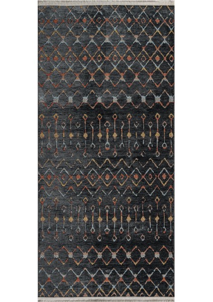 Rasha Geometrik Siyah Polyester Kare Modern Desenli Akrilik Hav Vermeyen Leke Tutmayan Kolay Temizlenen Yumuşak Makine Salon Yolluk Mutfak Halı