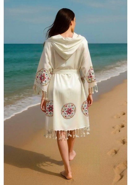 Plaj Giyim Ince ve Dökümlü Keten Bornoz Kaftan Kimono fiyatları