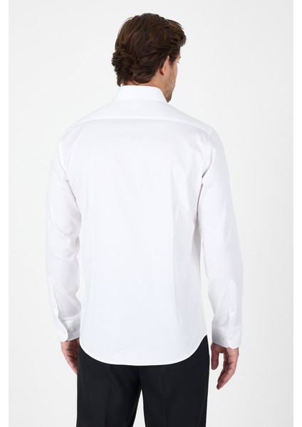 Beyaz Uzun Kol Sert Yaka Cepsiz Slim Fit %100 Pamuk Gömlek 1004250266 indirimleri