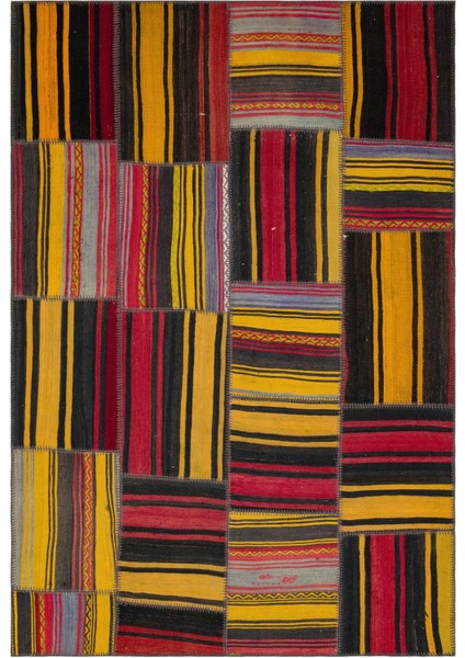 Girit Yeşil Çizgili Yün Modern Desenli Yün Hav Toz Vermez Leke Tutmayan Salon Yolluk Mutfak El Dokuma Halı