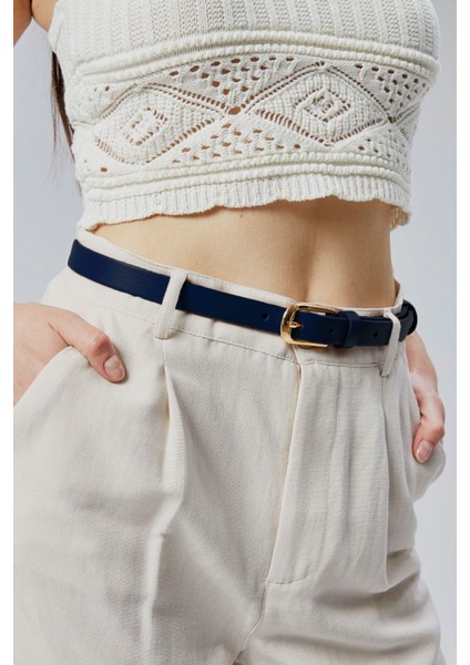 %100 Hakiki Deri Şık Sarı Tokalı Kadın Kemeri Lacivert modelleri