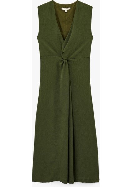 Aerobin Kumaş V Yaka Kolsuz Kruvaze Midi Boy Elbise