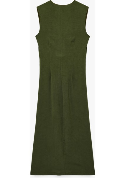 Aerobin Kumaş V Yaka Kolsuz Kruvaze Midi Boy Elbise fiyatları