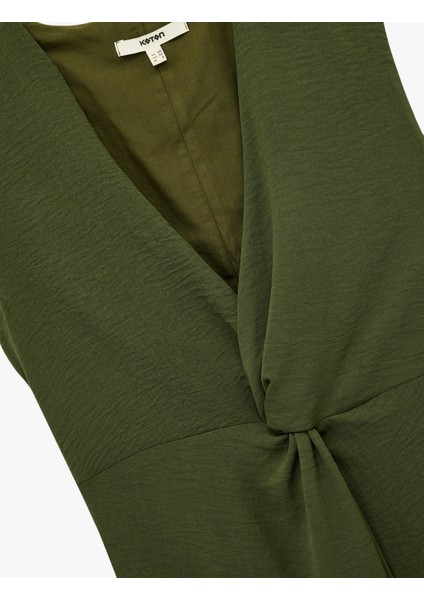 Aerobin Kumaş V Yaka Kolsuz Kruvaze Midi Boy Elbise modelleri